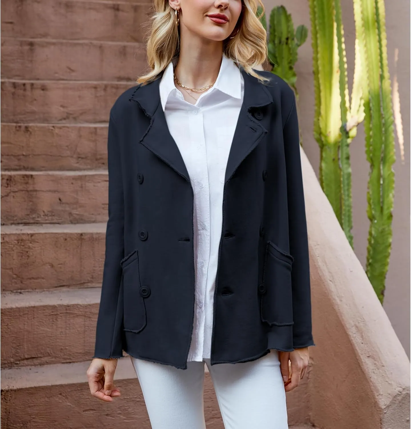 Ainangua Classic Trench Coats for Women Double Breasted Belfast Fleece Peacoat Jackets Essentials Fall Winter Coat