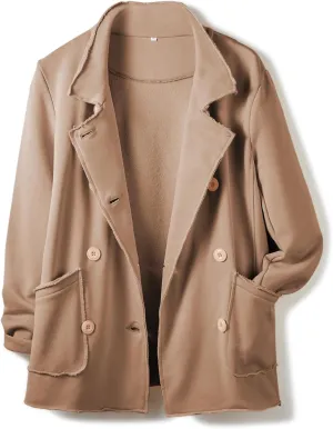 Ainangua Classic Trench Coats for Women Double Breasted Belfast Fleece Peacoat Jackets Essentials Fall Winter Coat