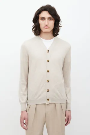 Beige Cashmere & Silk V-Neck Cardigan