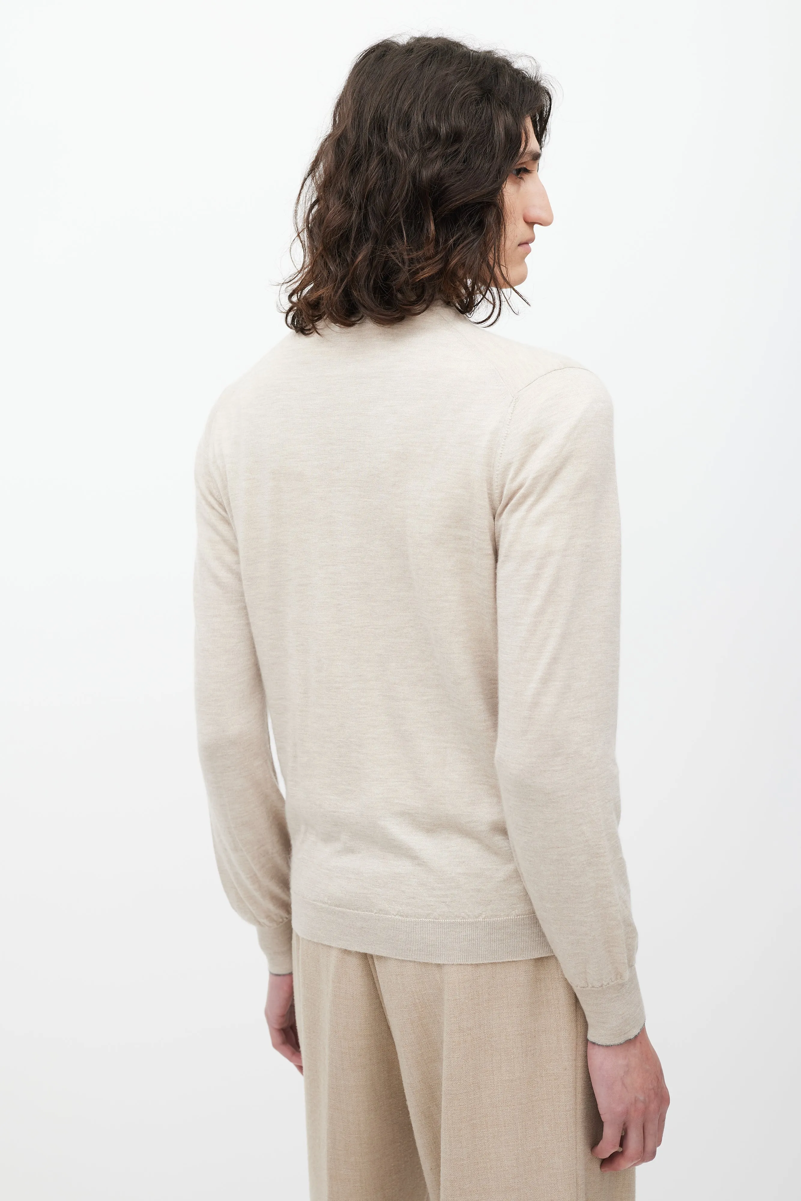 Beige Cashmere & Silk V-Neck Cardigan
