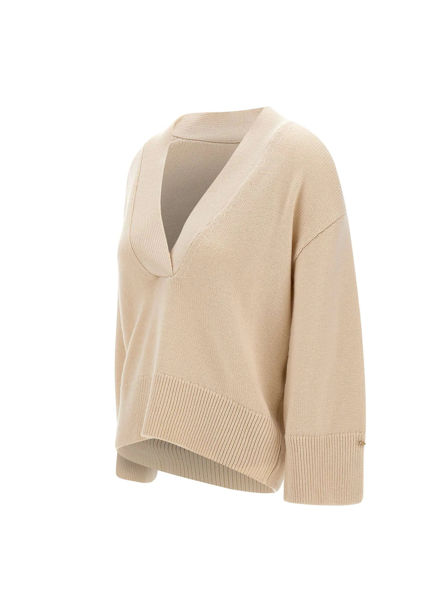 Beige Wool and Cashmere Blend Sweater