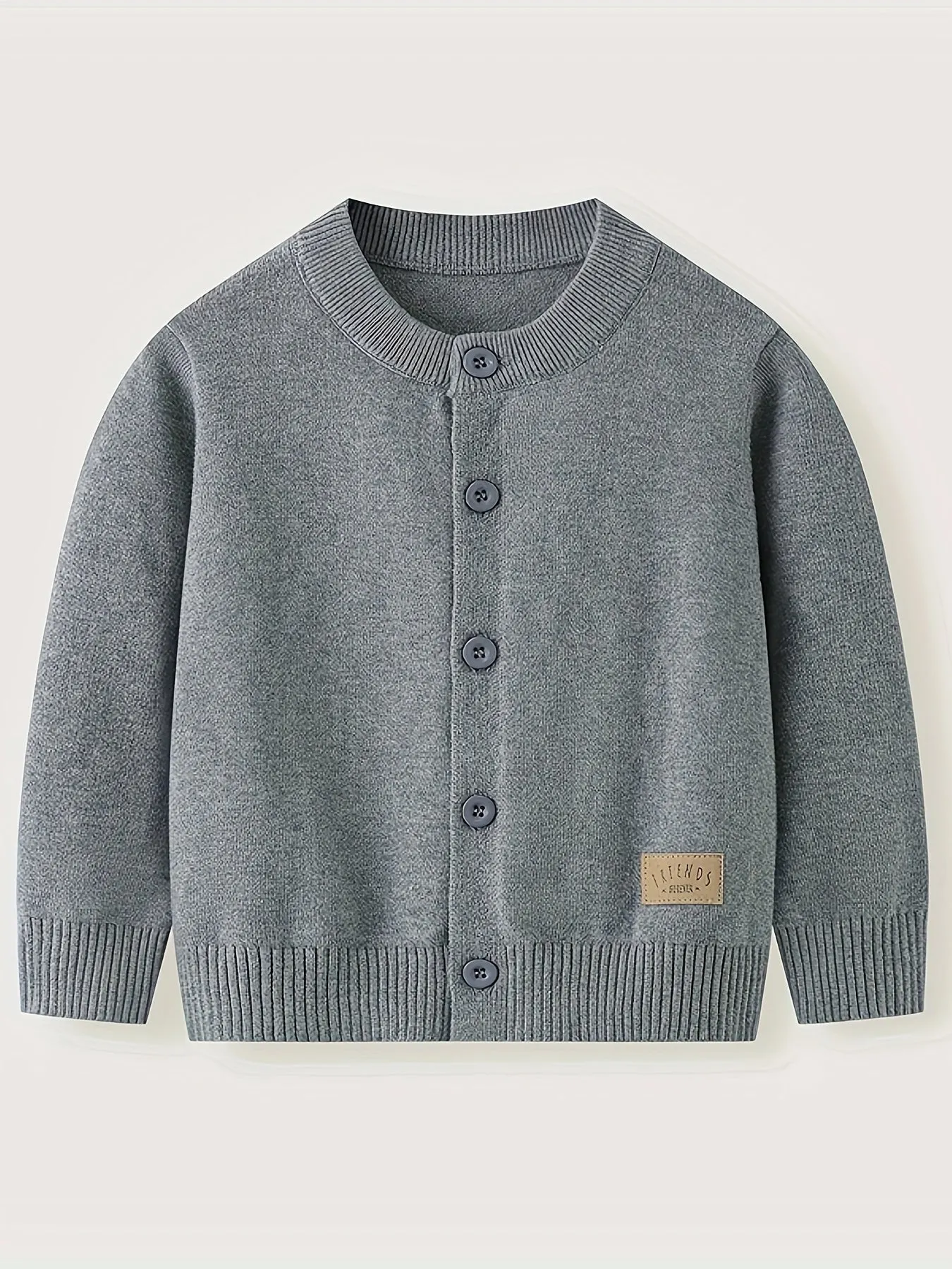 Boys Knit Cardigan, Preppy Style Long Sleeve Crew Neck Top For Fall/Winter