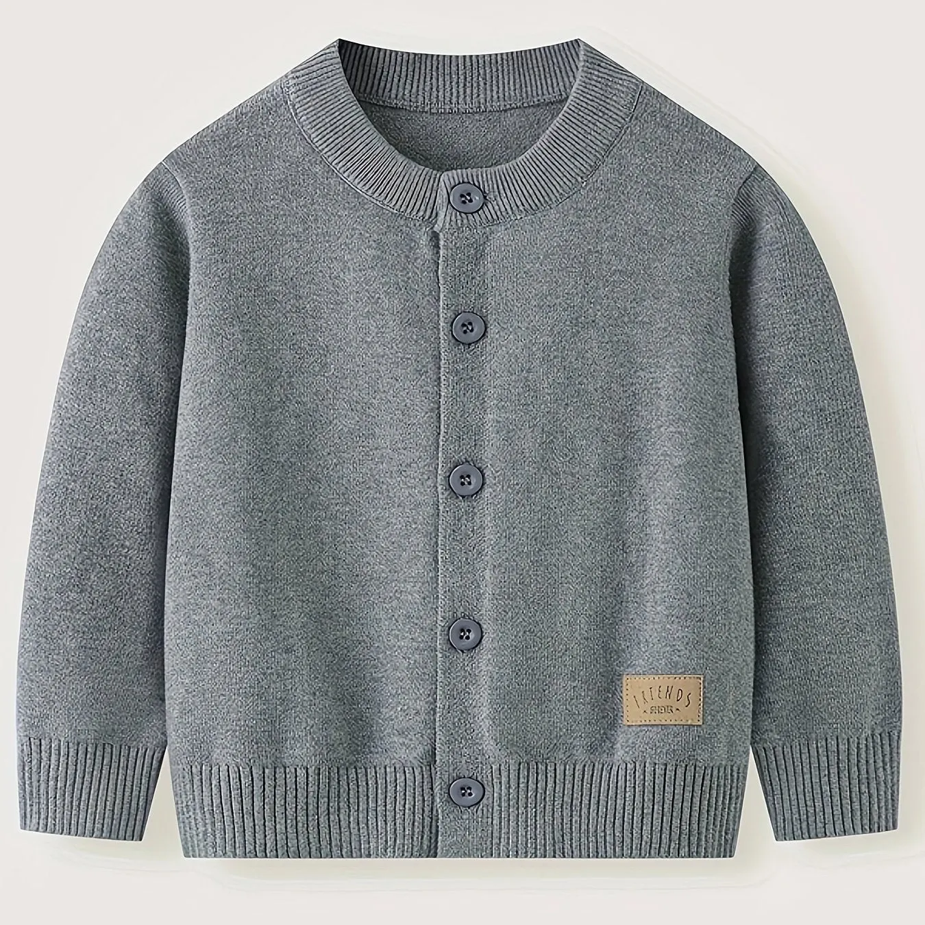 Boys Knit Cardigan, Preppy Style Long Sleeve Crew Neck Top For Fall/Winter