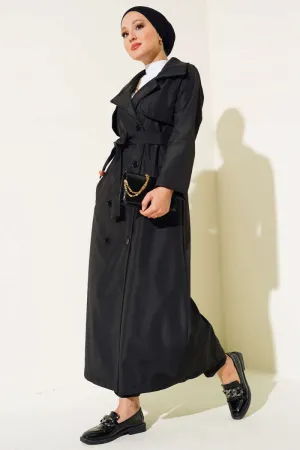 Buttoned Trench Coat - Black