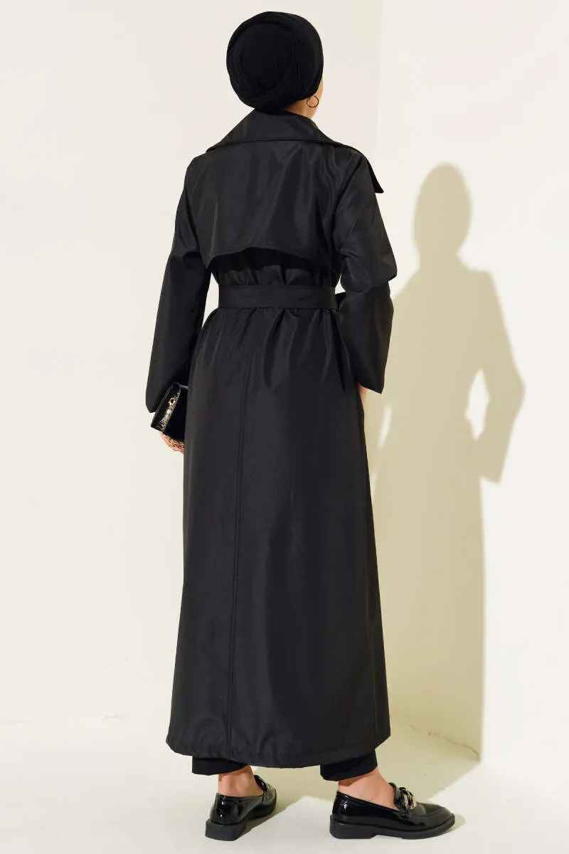 Buttoned Trench Coat - Black