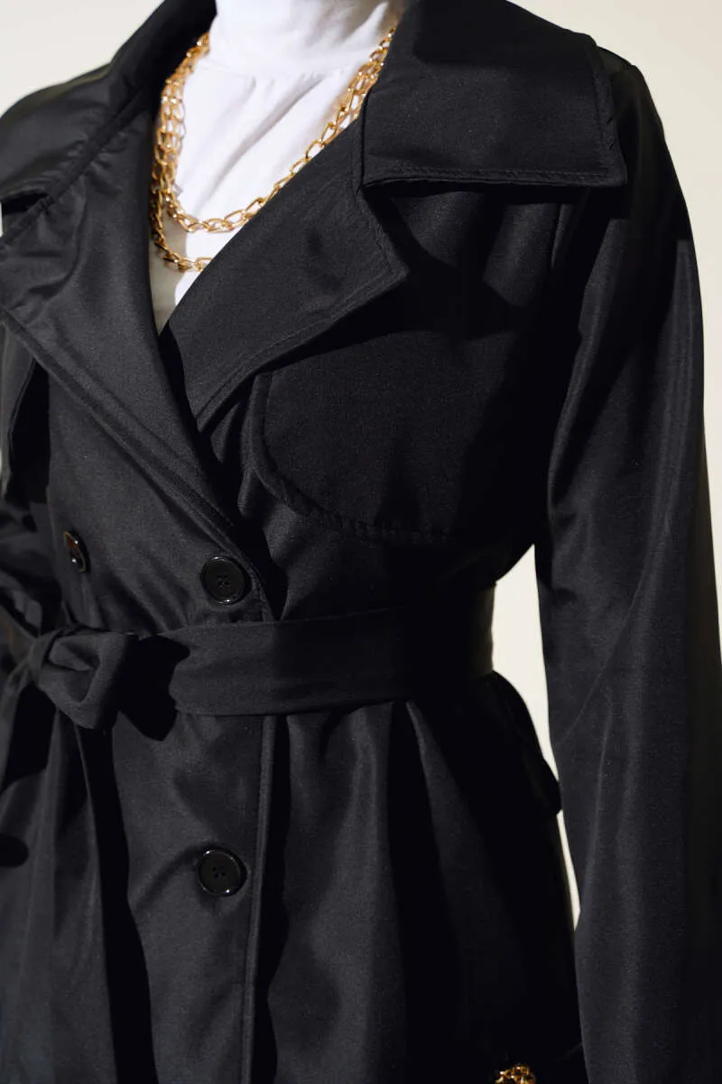 Buttoned Trench Coat - Black