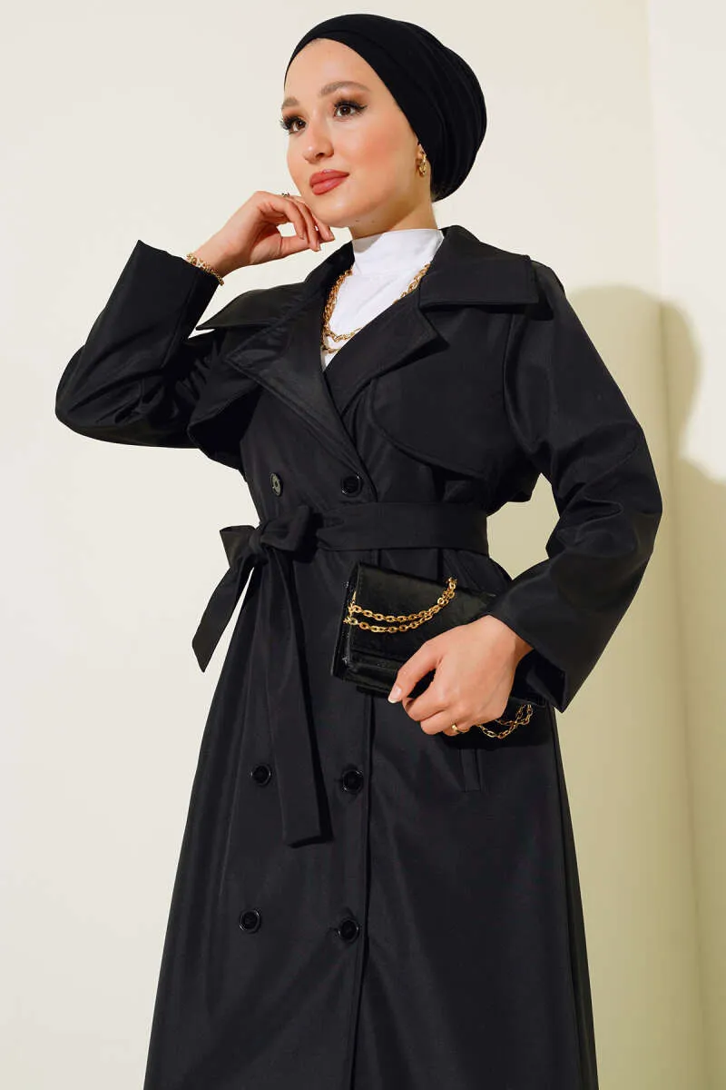 Buttoned Trench Coat - Black