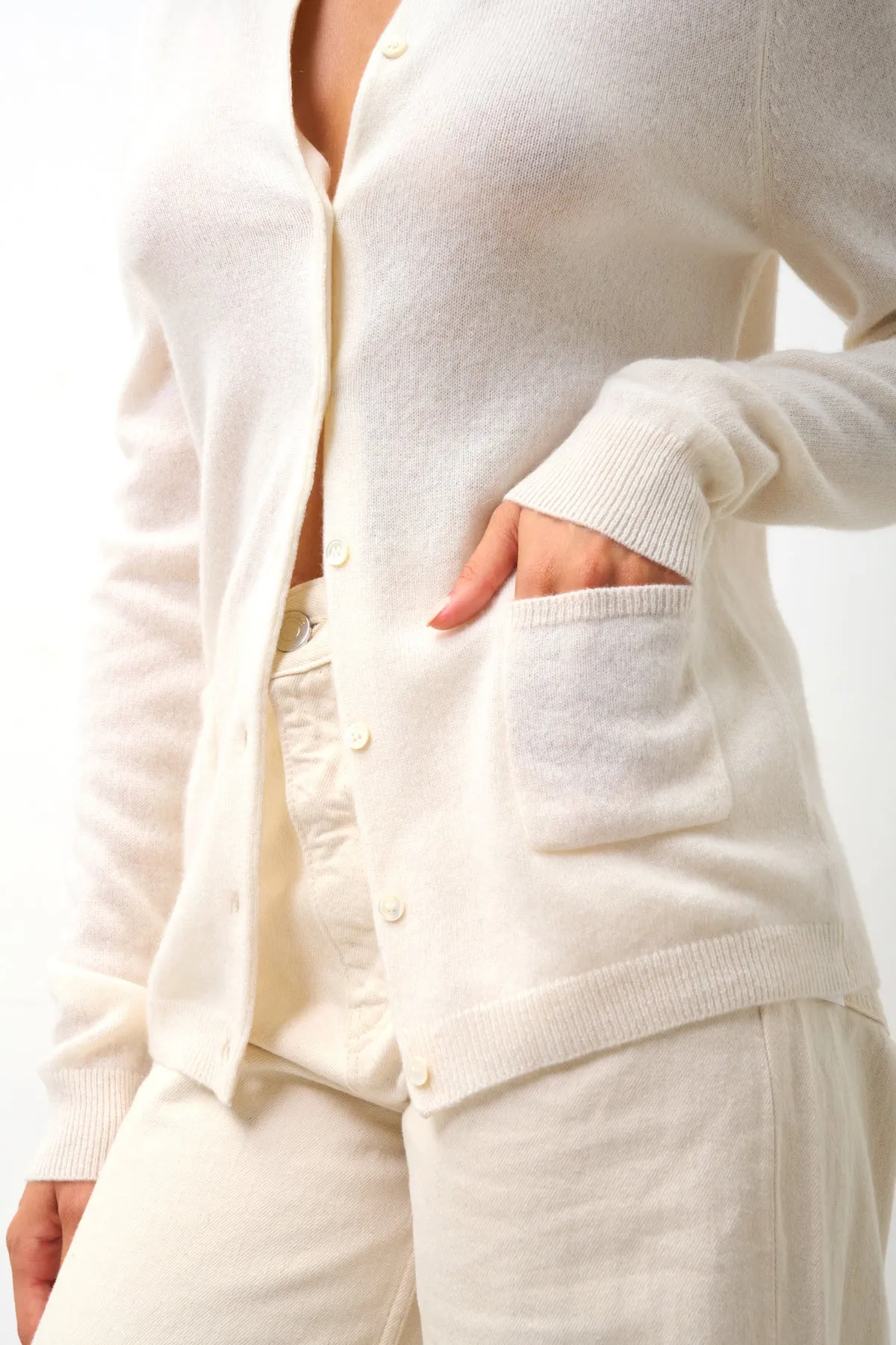 Cardigan Col Rond Caron - Neige - 100% Cachemire 2 Fils - Femme
