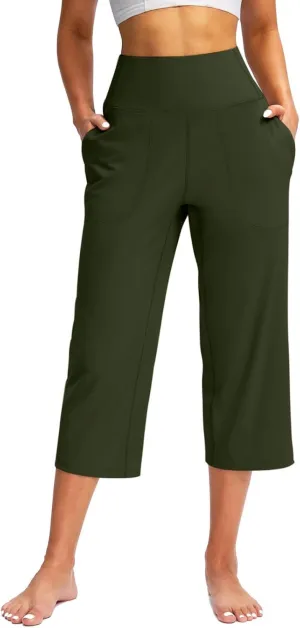 Cargo Pants Women, Casual Capri Pants Wide Leg High Waist with Pockets