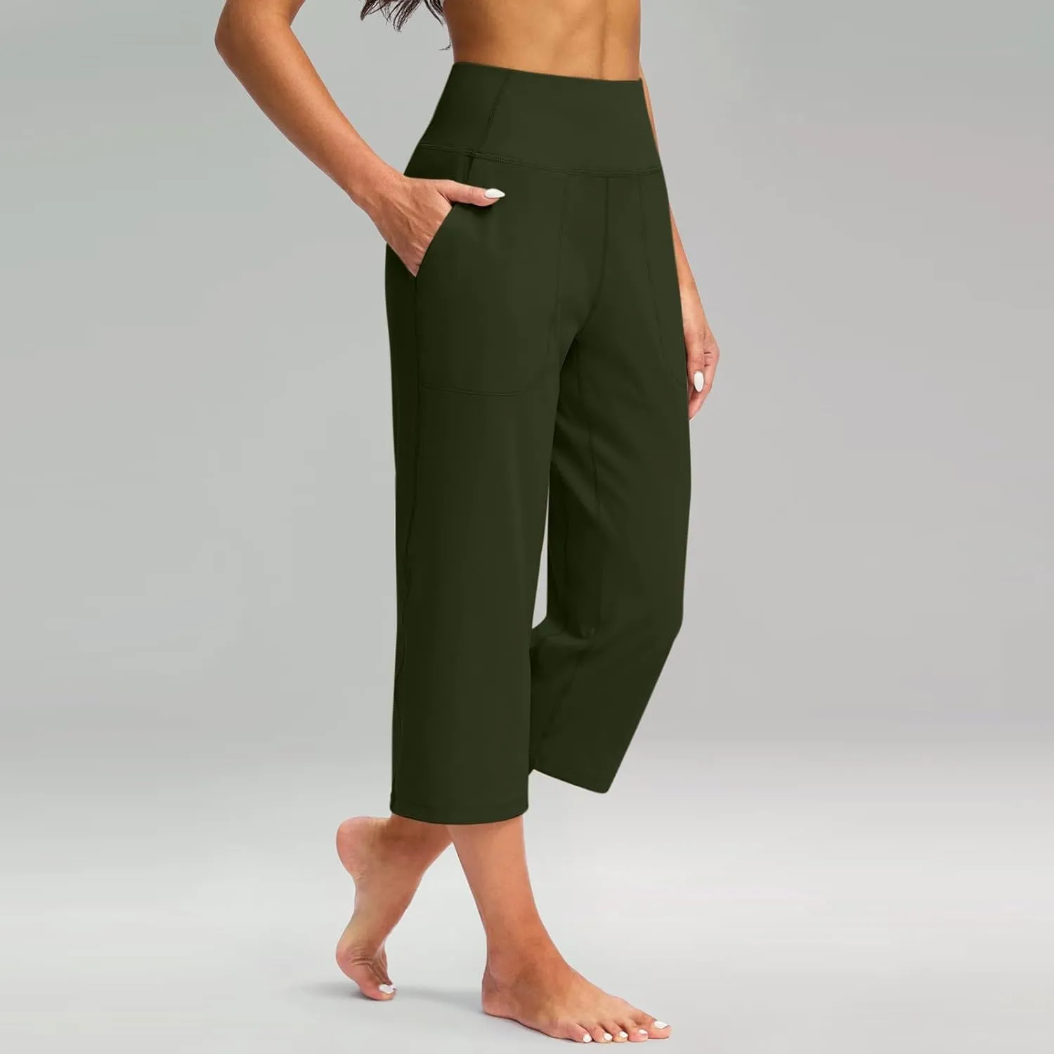 Cargo Pants Women, Casual Capri Pants Wide Leg High Waist with Pockets