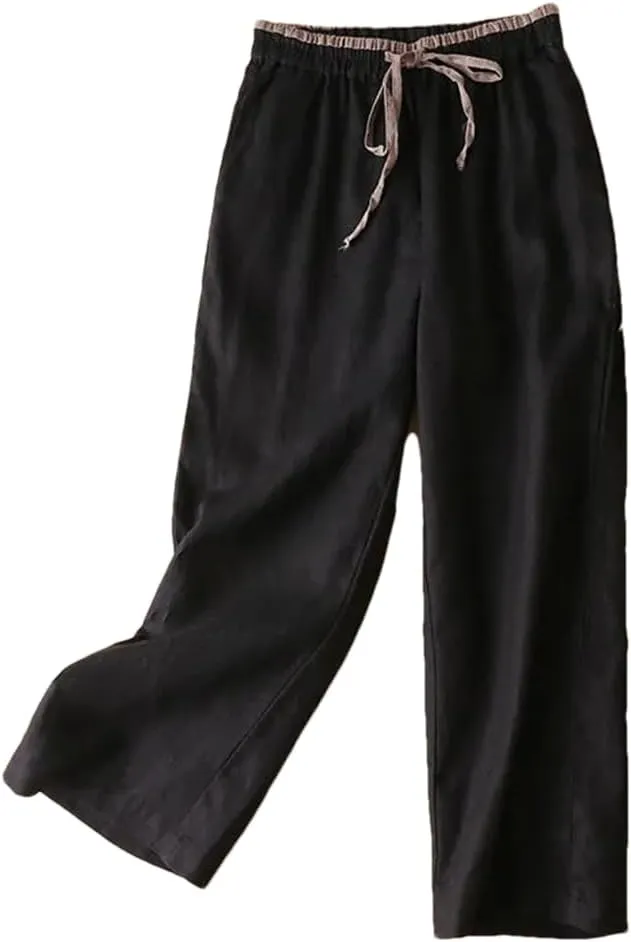 Casual Elastic High Waist Cotton Linen Pants Women Vintage Baggy Harem Pantalones Trousers