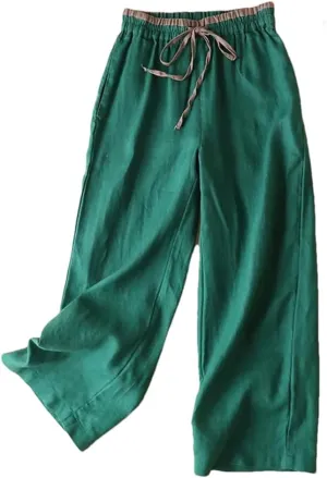 Casual Elastic High Waist Cotton Linen Pants Women Vintage Baggy Harem Pantalones Trousers