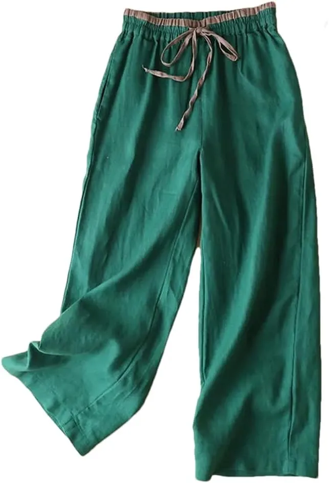 Casual Elastic High Waist Cotton Linen Pants Women Vintage Baggy Harem Pantalones Trousers