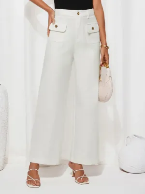 Closet Staple Design Gold Button High Waist Wide Leg Pants- Various Colors Options