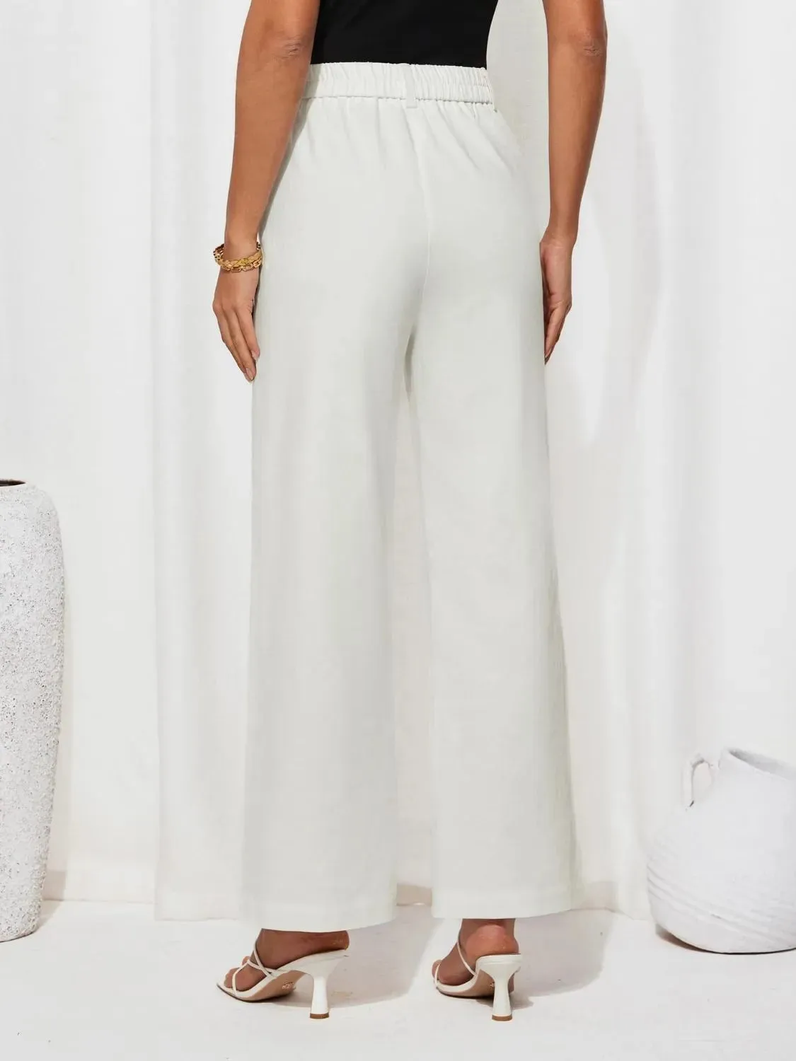 Closet Staple Design Gold Button High Waist Wide Leg Pants- Various Colors Options