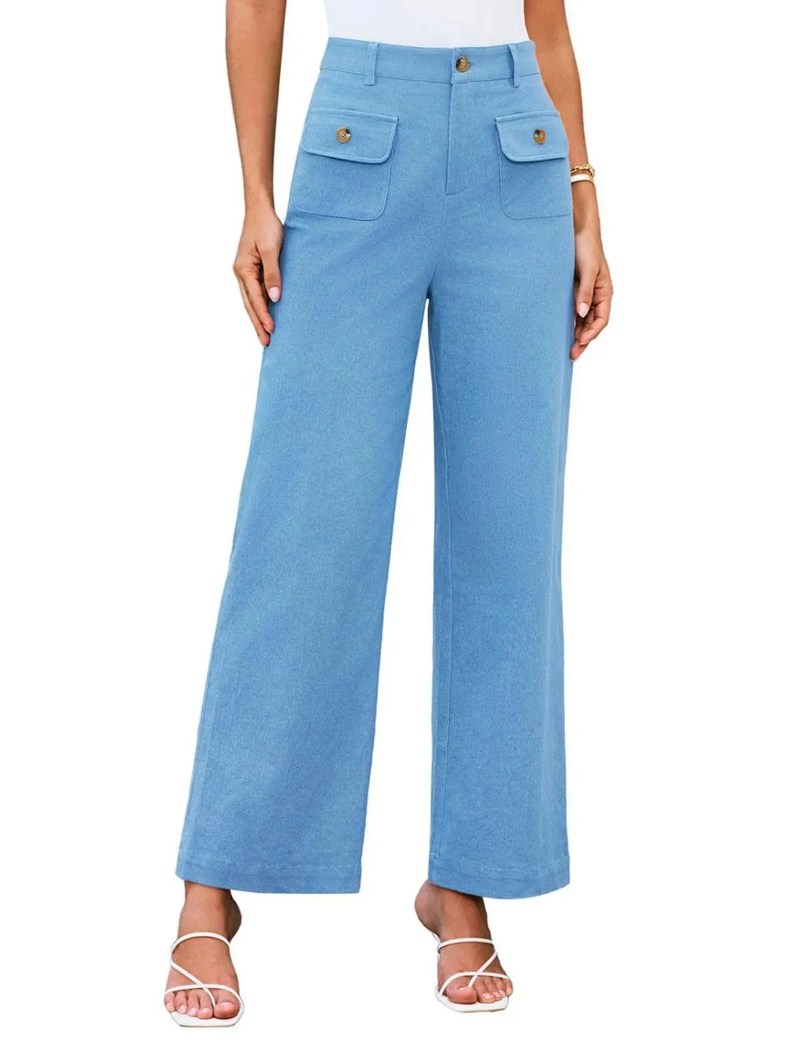 Closet Staple Design Gold Button High Waist Wide Leg Pants- Various Colors Options