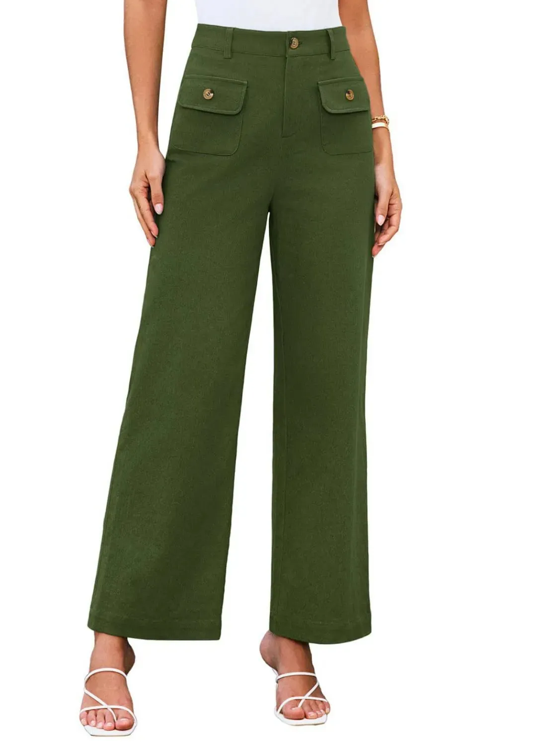 Closet Staple Design Gold Button High Waist Wide Leg Pants- Various Colors Options
