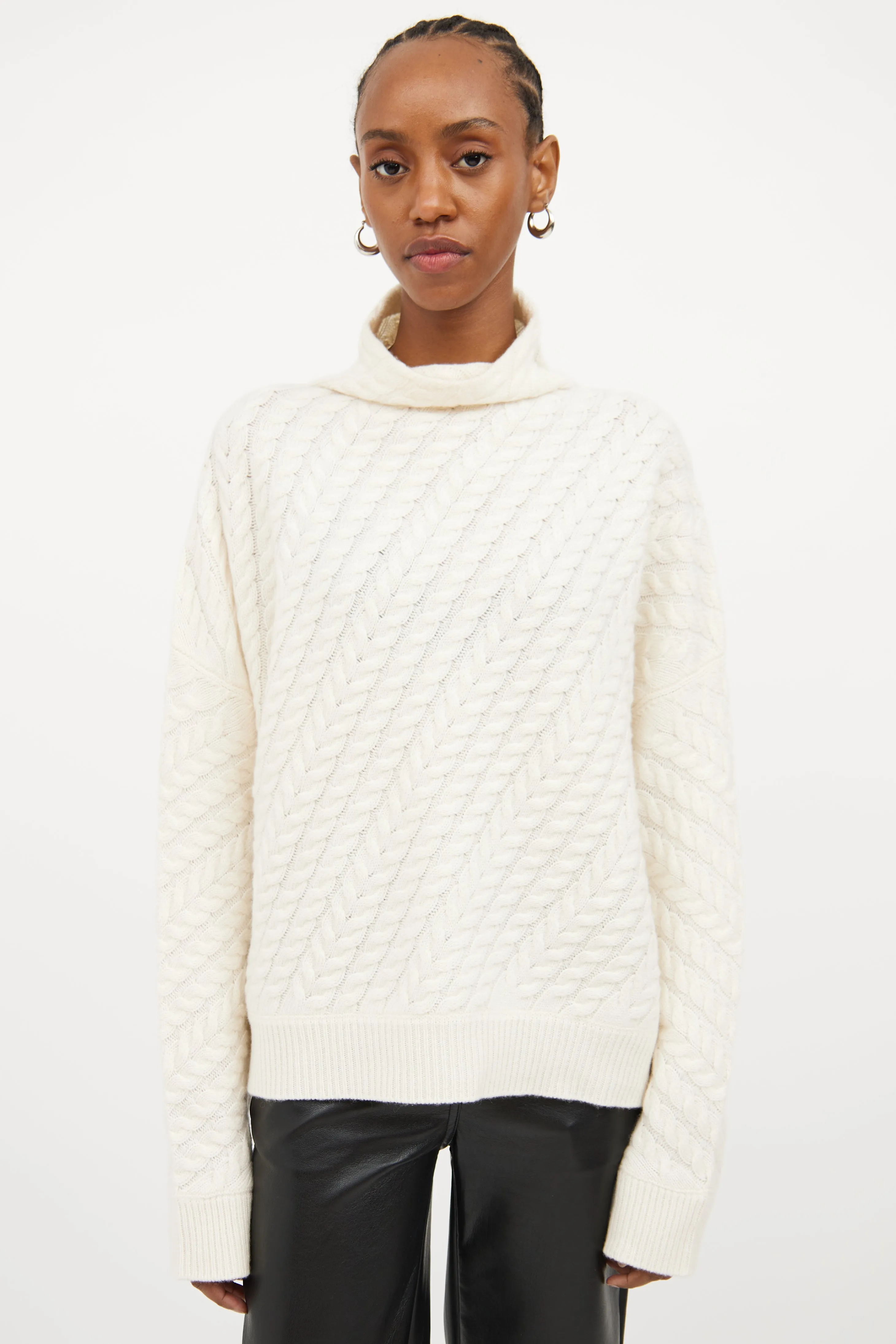 Cream Cable Knit Cashmere Sweater