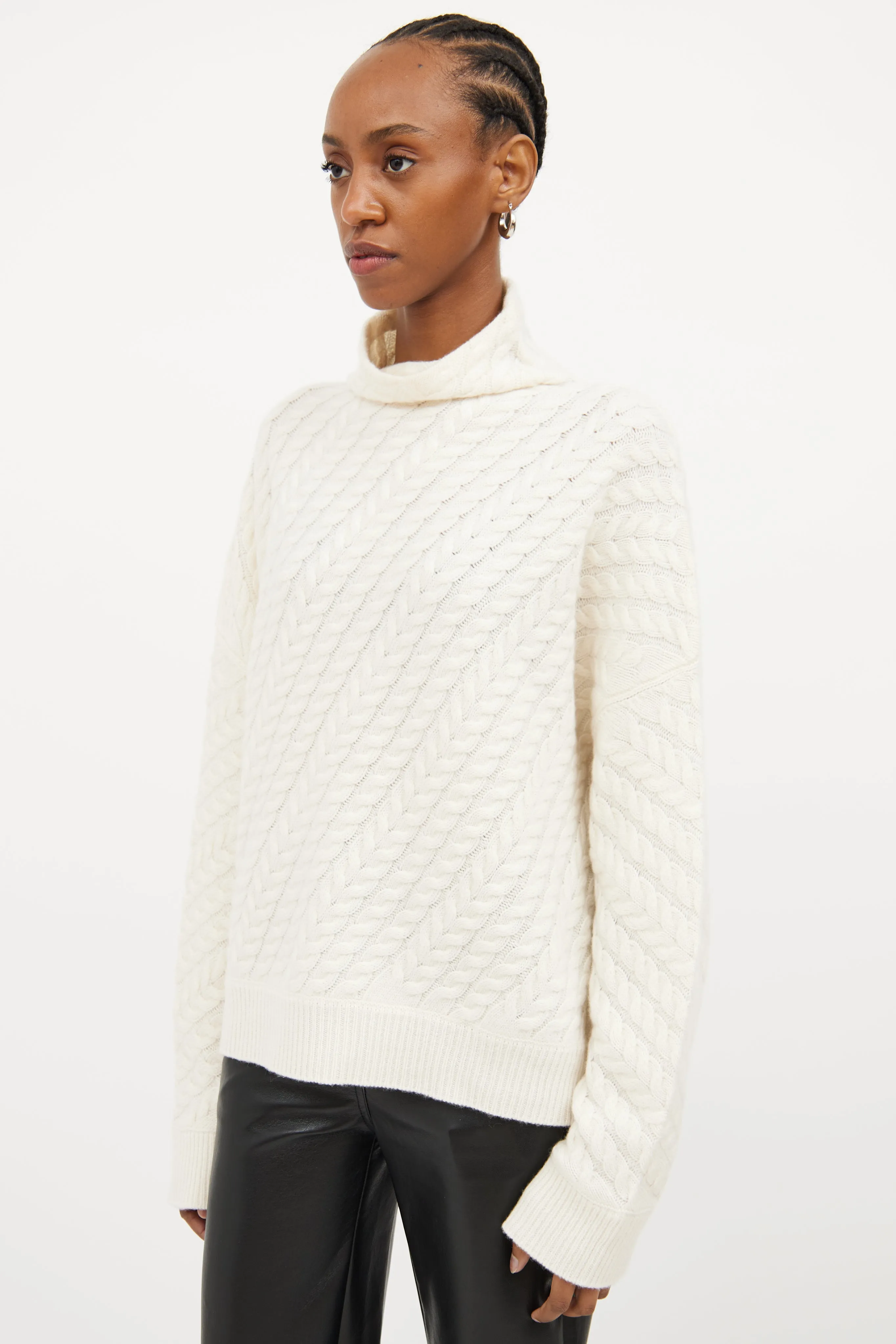 Cream Cable Knit Cashmere Sweater