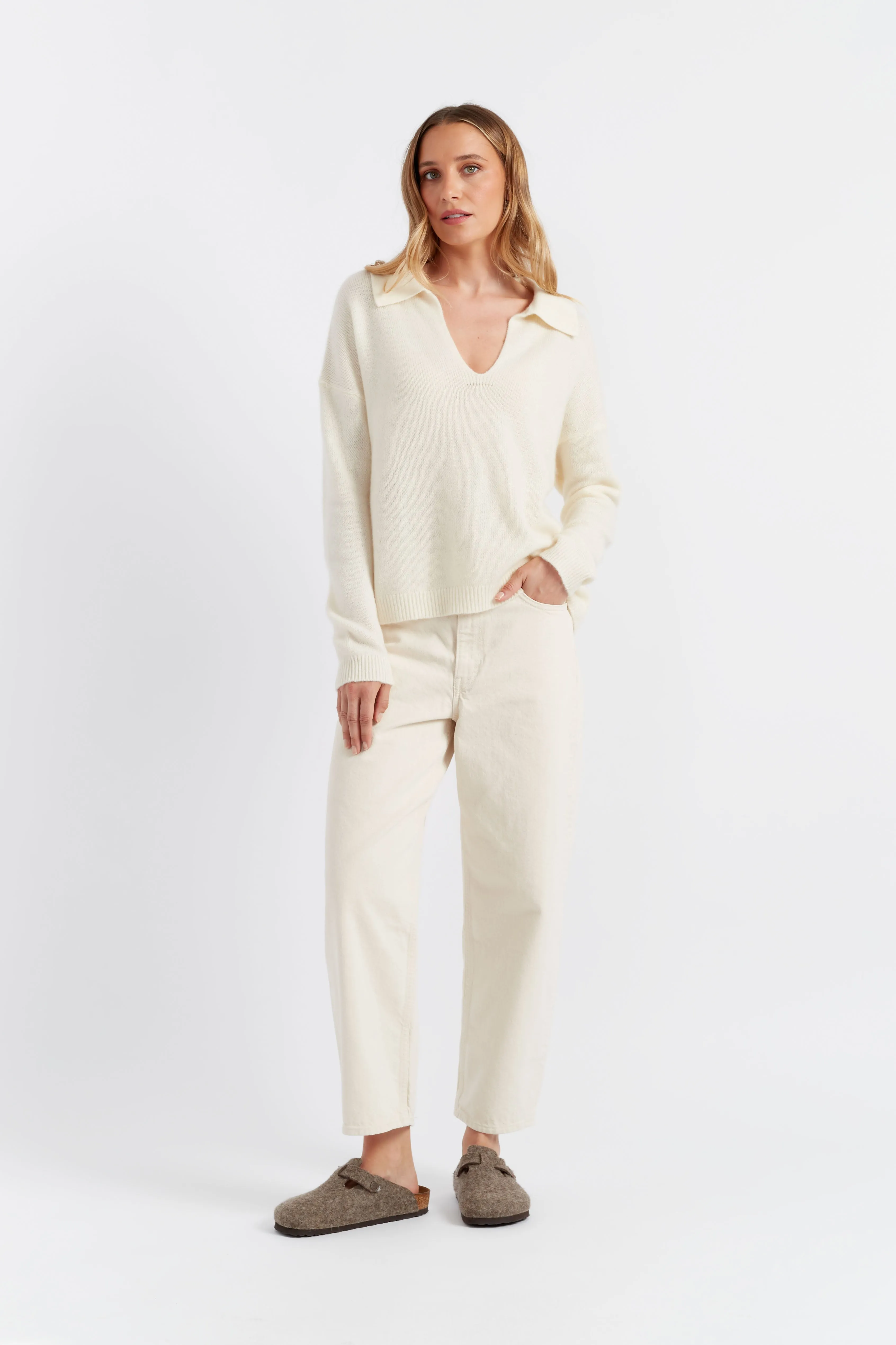 Cream Cloud Cashmere Collared Sweater