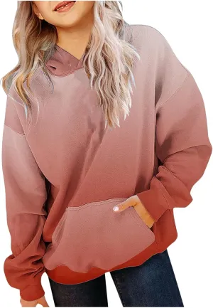 Cute Hoodies for Teen Gril Trendy Gradient Oversized Hooded Sweatshirts Long Sleeve Gril Pullover Tops 2-13 Years