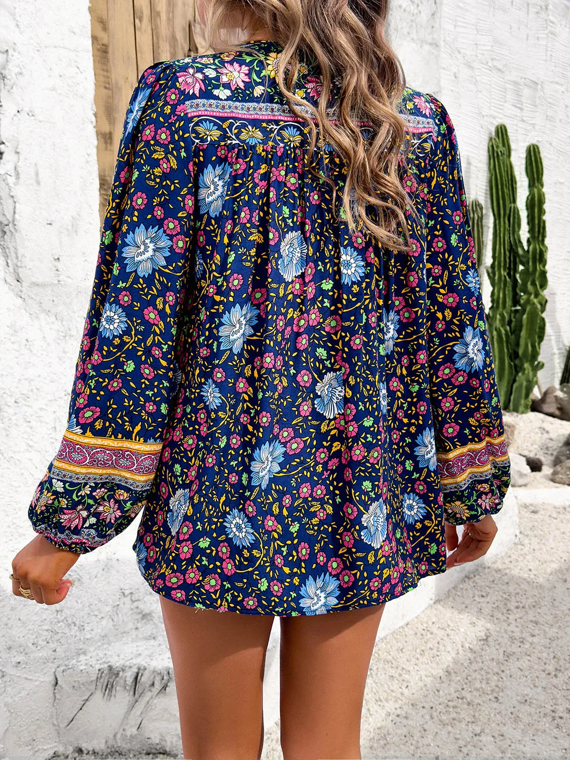 Explore More  Collection - Printed Tie Neck Long Sleeve Blouse