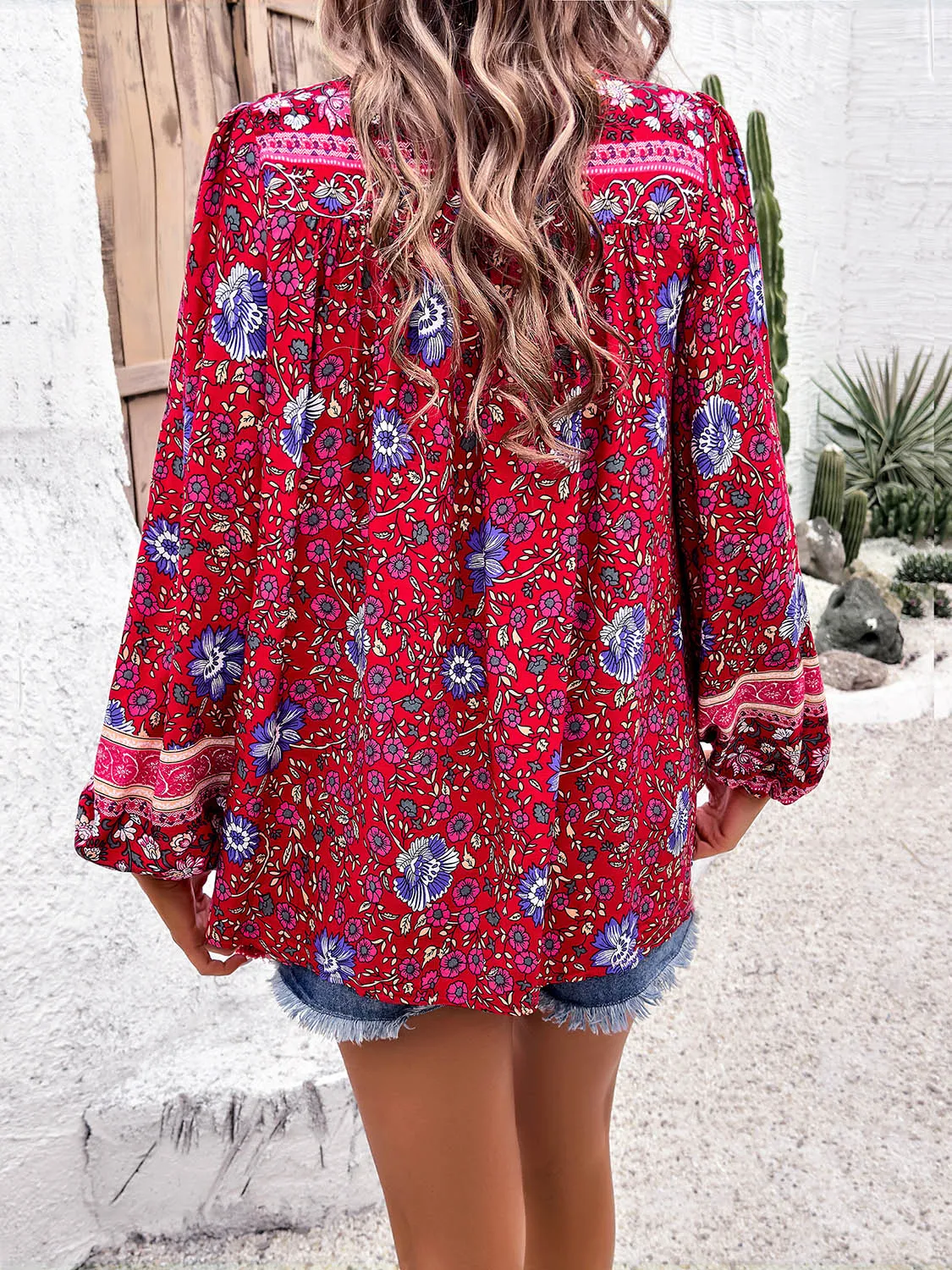 Explore More  Collection - Printed Tie Neck Long Sleeve Blouse