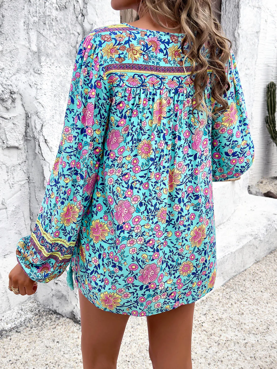 Explore More  Collection - Printed Tie Neck Long Sleeve Blouse
