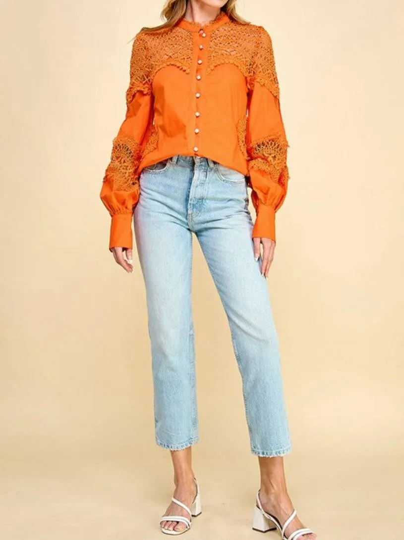 Exquisite Orange Lace Blouse