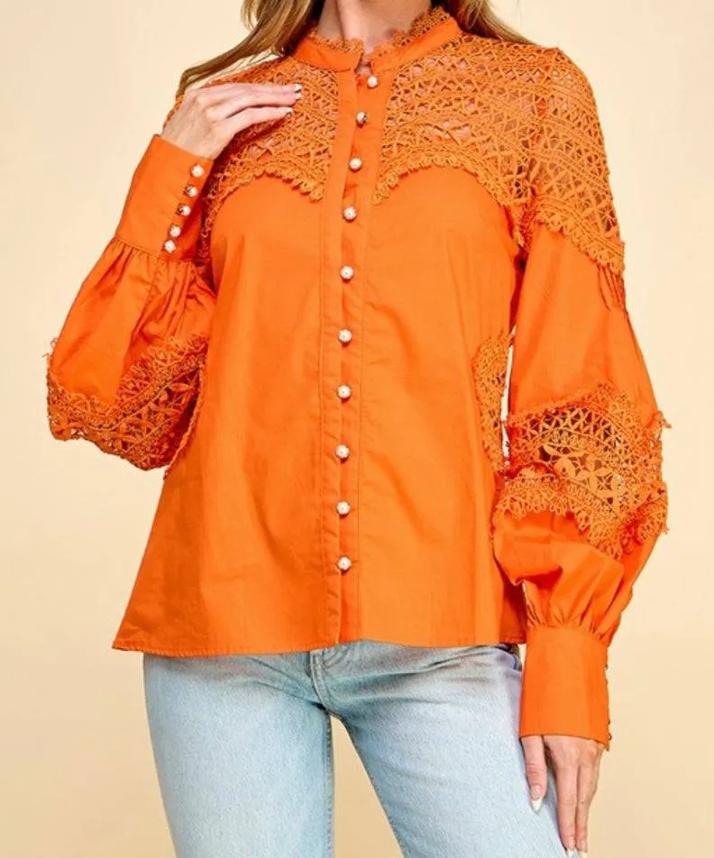 Exquisite Orange Lace Blouse