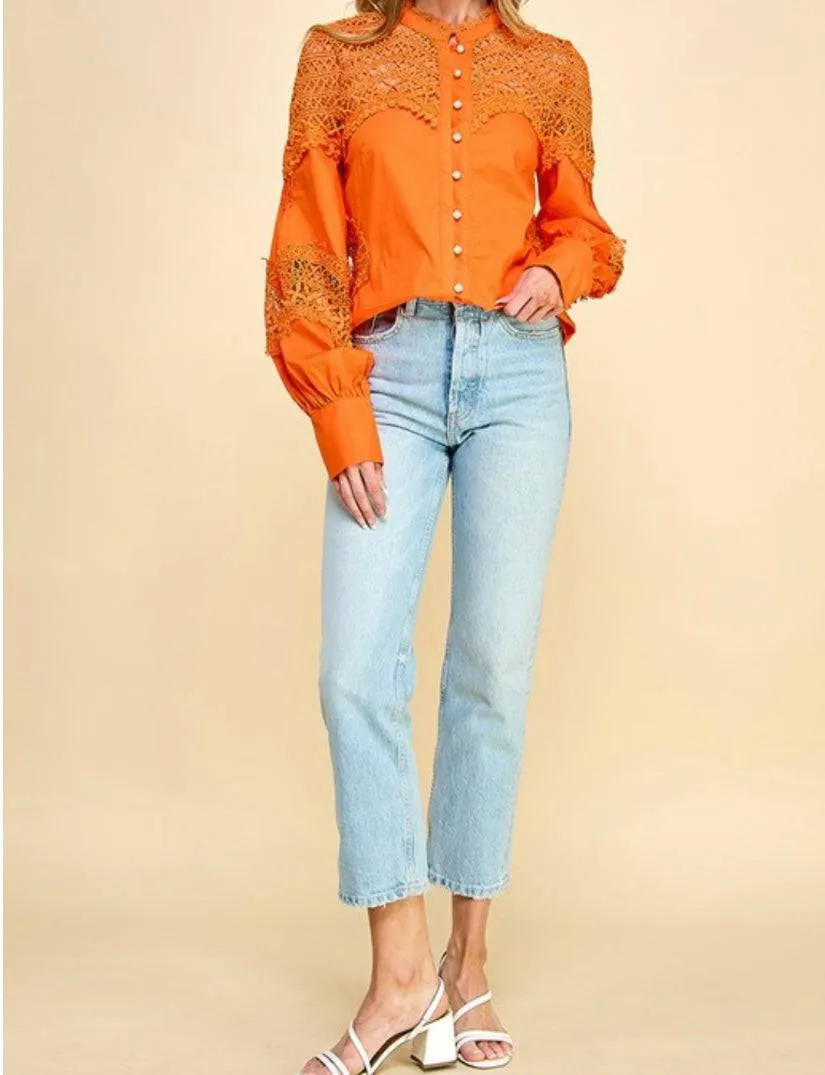 Exquisite Orange Lace Blouse