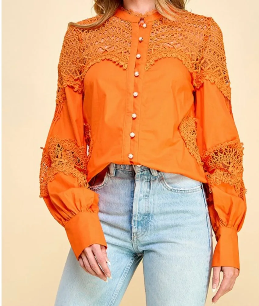 Exquisite Orange Lace Blouse