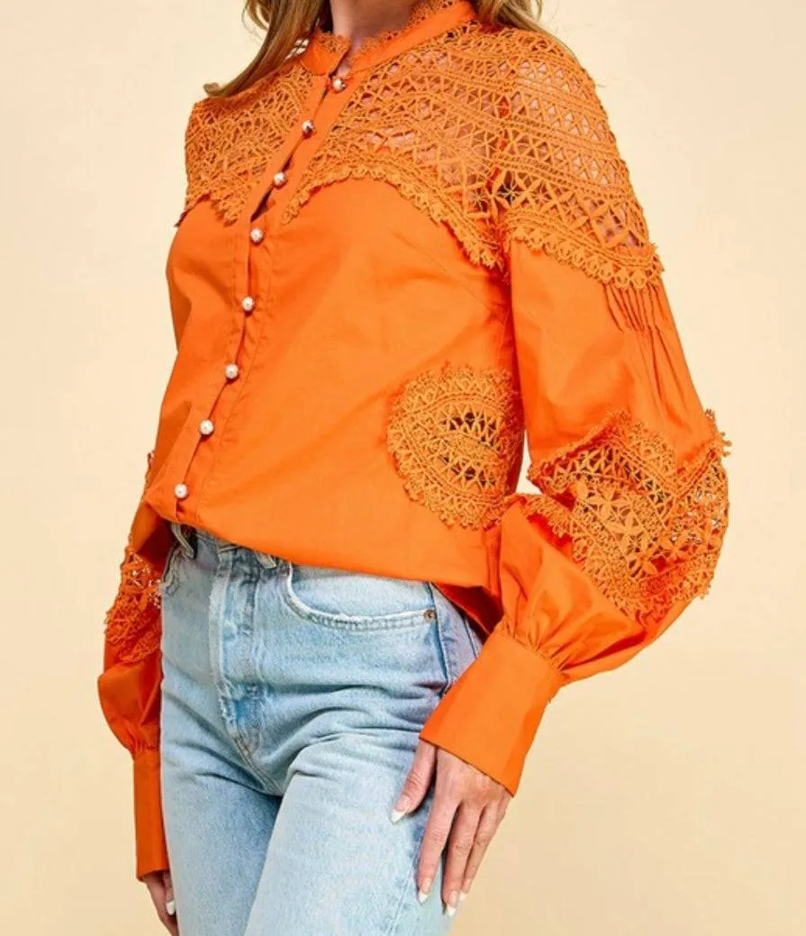 Exquisite Orange Lace Blouse