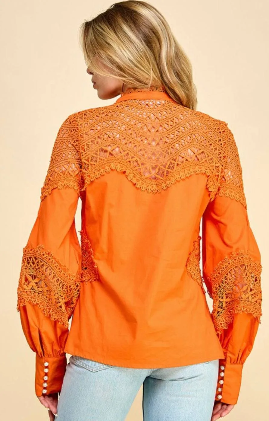 Exquisite Orange Lace Blouse