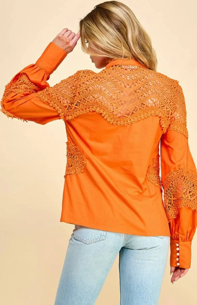Exquisite Orange Lace Blouse