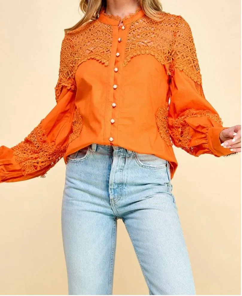 Exquisite Orange Lace Blouse