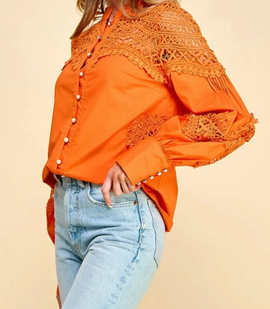 Exquisite Orange Lace Blouse