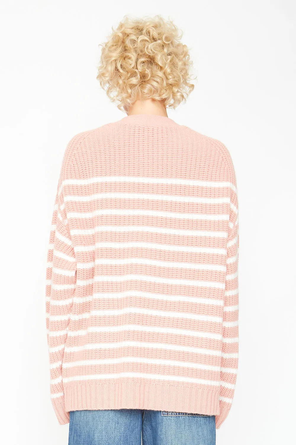 Grandpa Cardigan Sweater - Pink and White Stripe