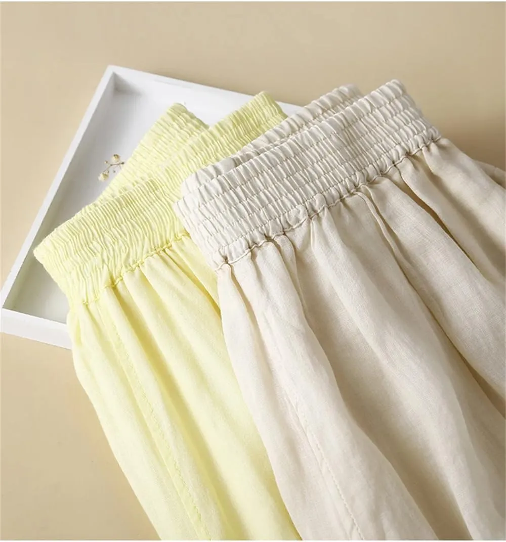 Hndudnff Women Casual Solid Double Layers Trousers Summer High Waist Cotton Harem Pants