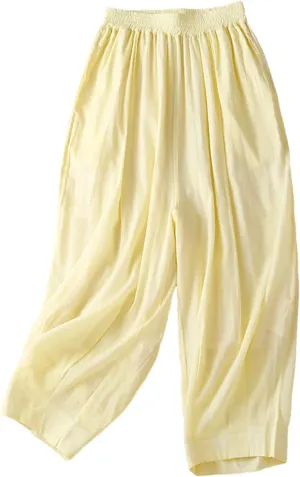 Hndudnff Women Casual Solid Double Layers Trousers Summer High Waist Cotton Harem Pants