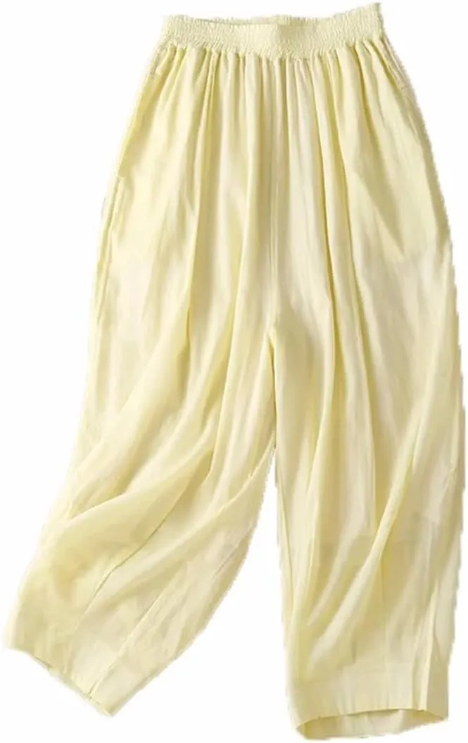 Hndudnff Women Casual Solid Double Layers Trousers Summer High Waist Cotton Harem Pants