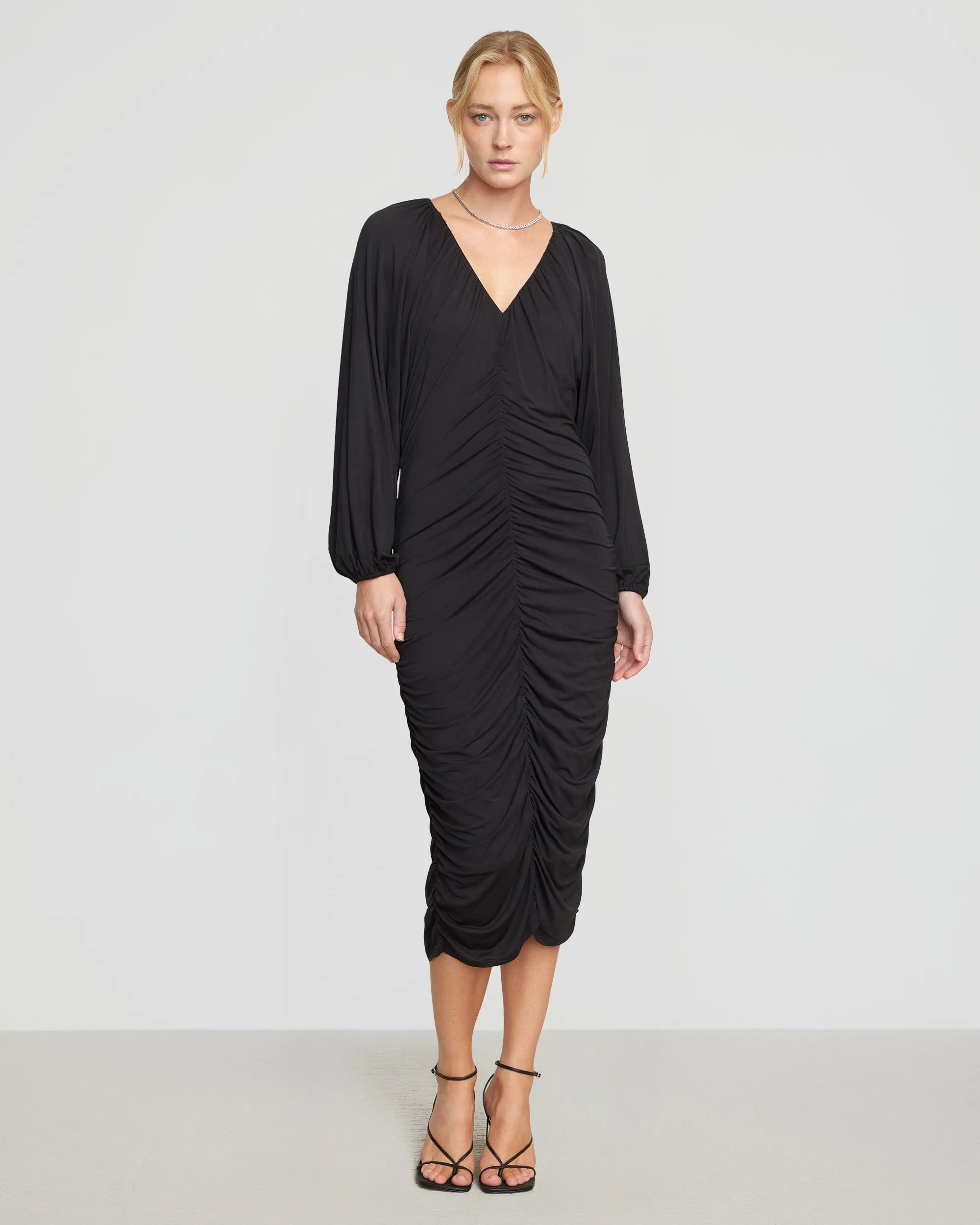Laini V-Neck Drape Midi Dress