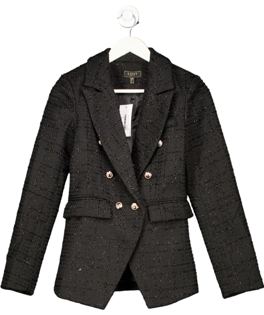 lipsy london Black Metallic Thread Double Breasted Blazer UK 6