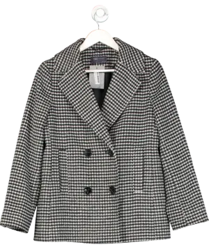M&S Black Double Breasted Hounds Tooth Coat UK 10