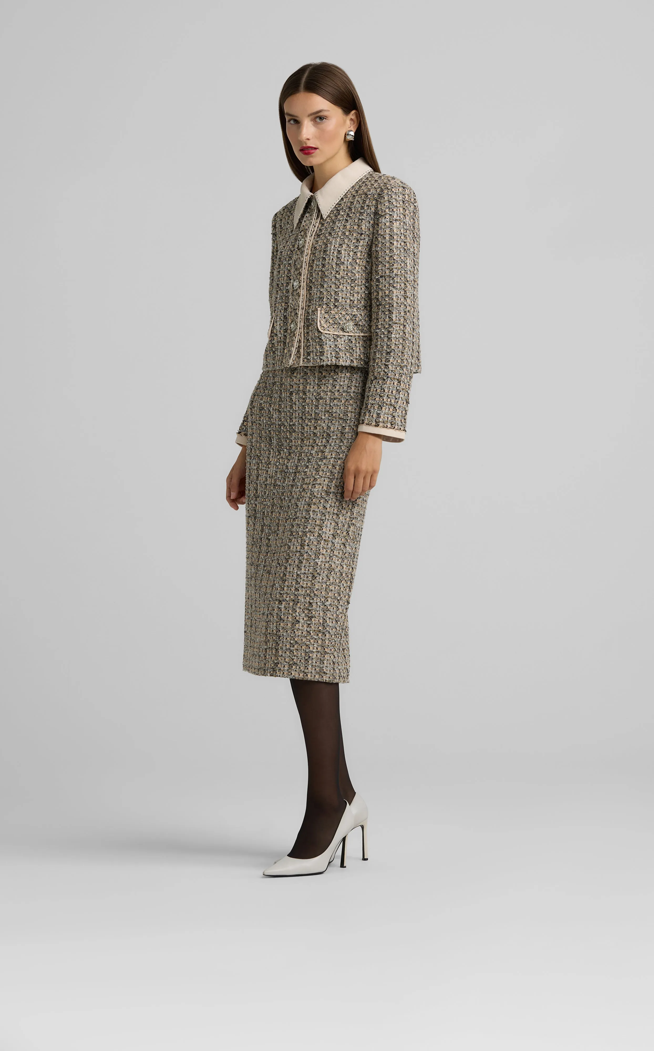 Metallic Tweed Collage Skirt