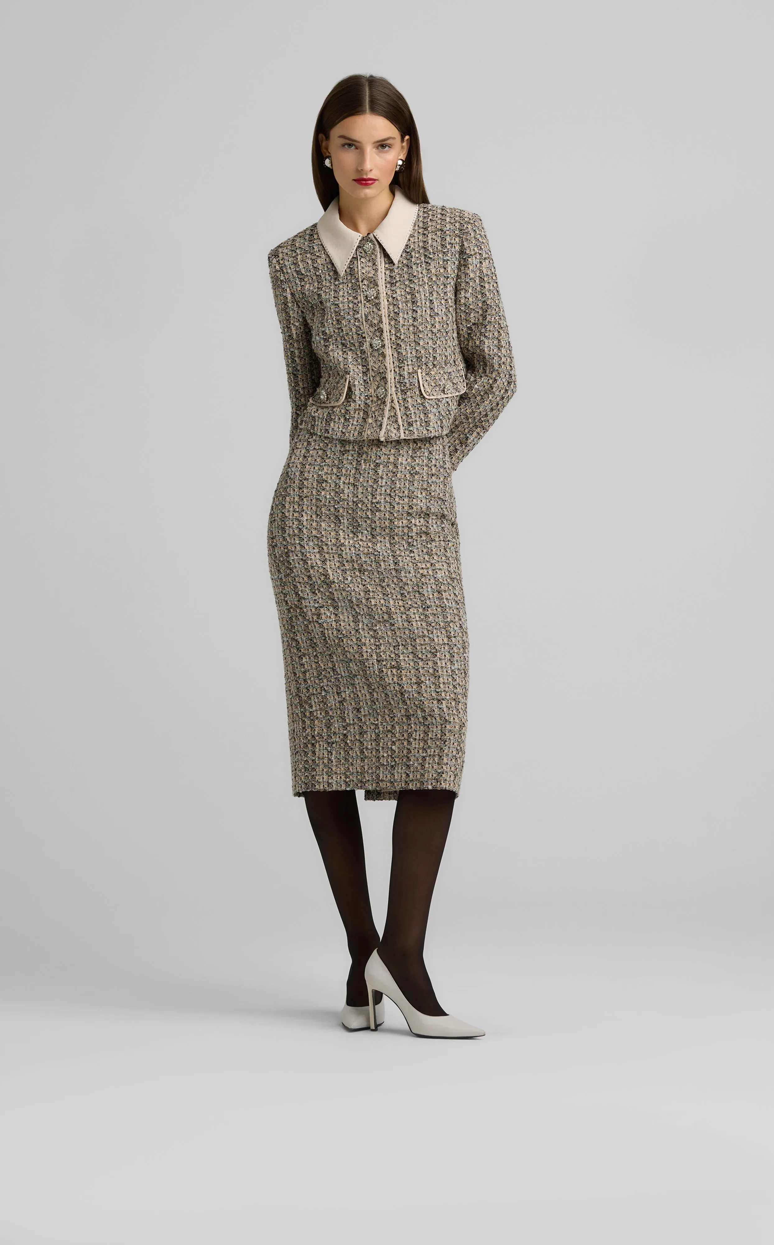 Metallic Tweed Collage Skirt