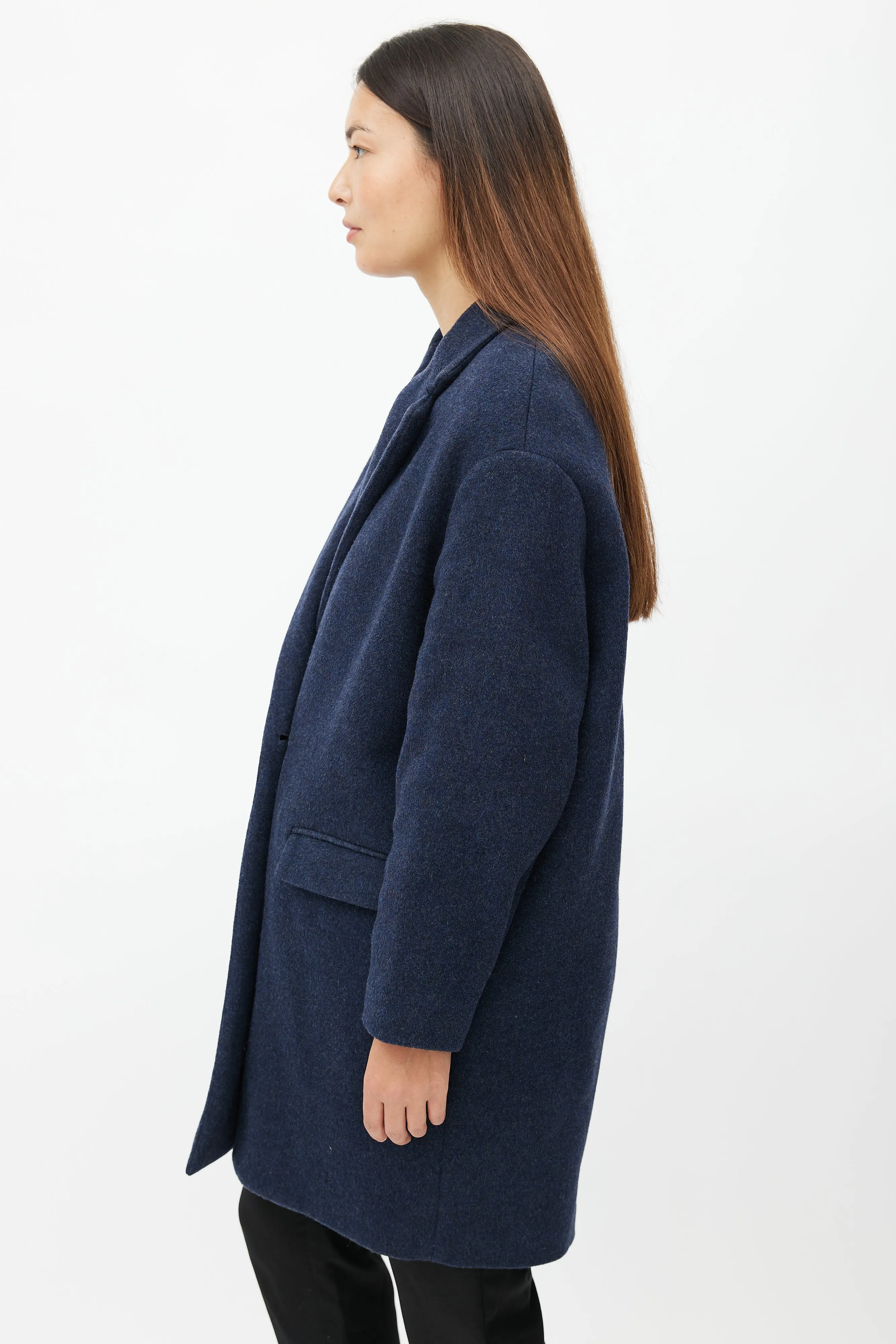 Navy Wool Double Breasted Coat