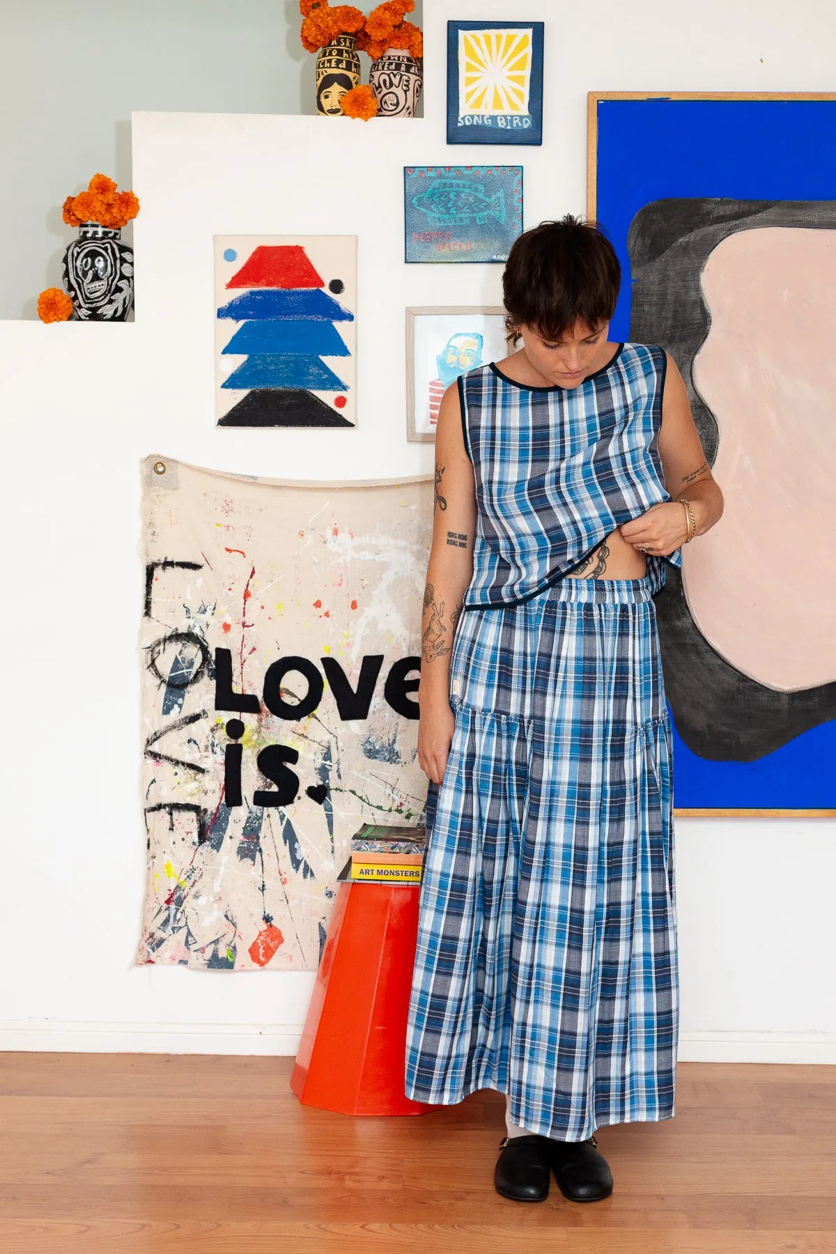 Nova Blouse | Reversible Blue and Black Check