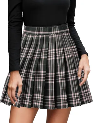 Pleated Skirts for Women Plus Size Y2K High Waist A-Line Tummy Control Uniform Trendy Plaid Mini Skirt for Girls