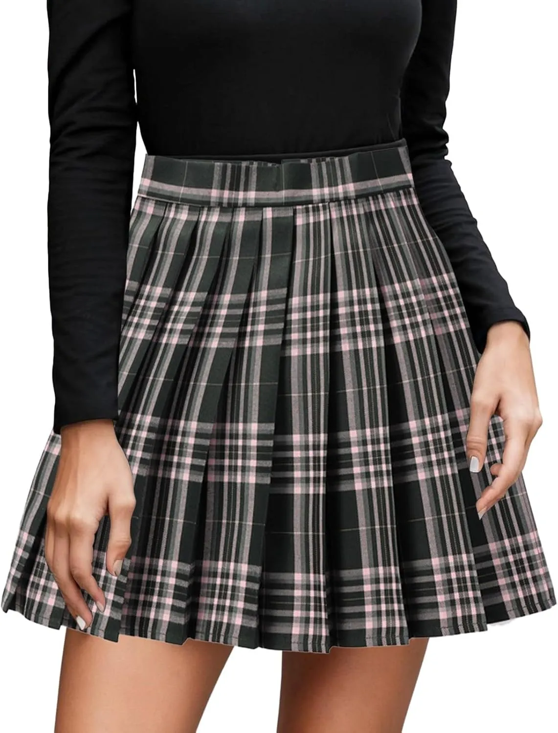 Pleated Skirts for Women Plus Size Y2K High Waist A-Line Tummy Control Uniform Trendy Plaid Mini Skirt for Girls